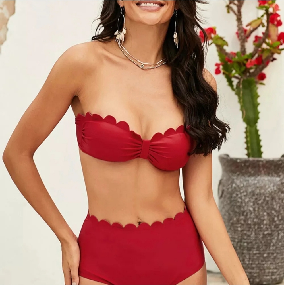 Red High Waisted Bikini with Removable Straps Size Small